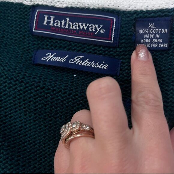 Vtg Hathaway Hand Intarsia Color Block Cotton Cardigan vintage golf - Picture 5 of 5